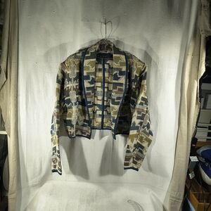 New Identity Women's Size Large Tan And Blue Southwest Patterned Short Jacket